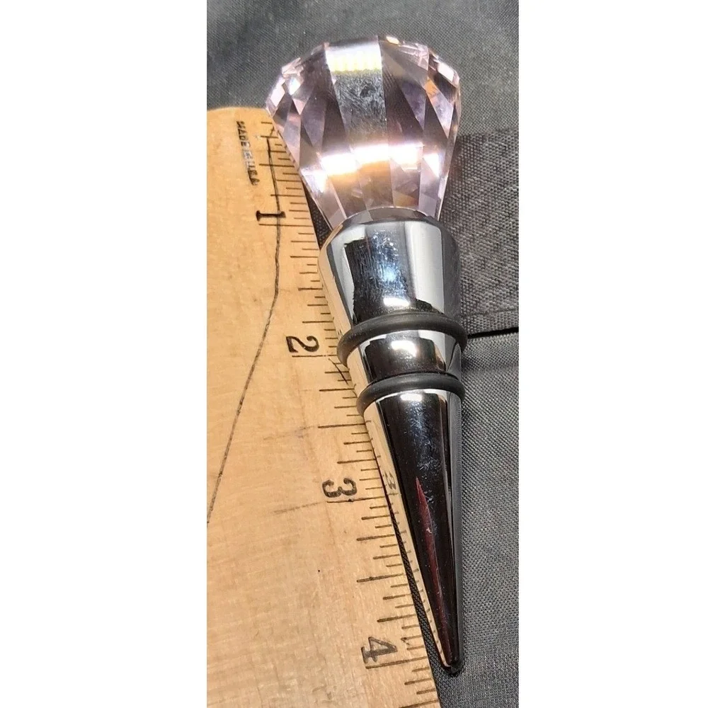 Pink Faux Crystal Diamond Top Wine Bottle Stopper Chrome Barware Gift Boxed
